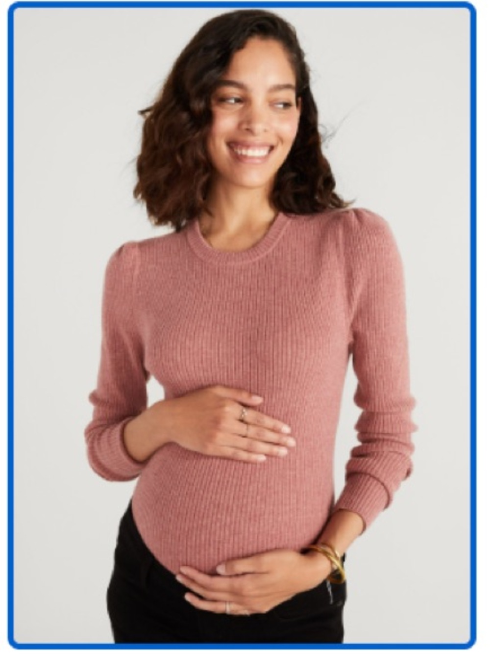 Hatch Maternity Rose Pink Wool Ribbed Crewneck Sweater